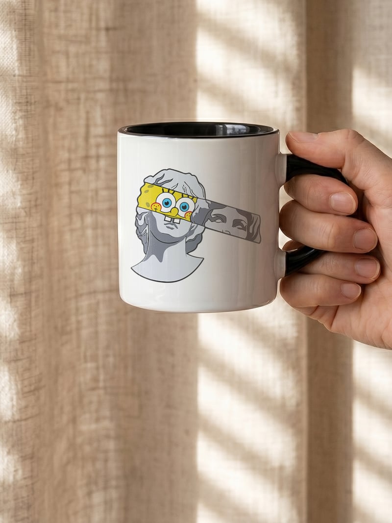 Spongebob Squarepants 180 ml Beyaz Siyah Kahve Kupası