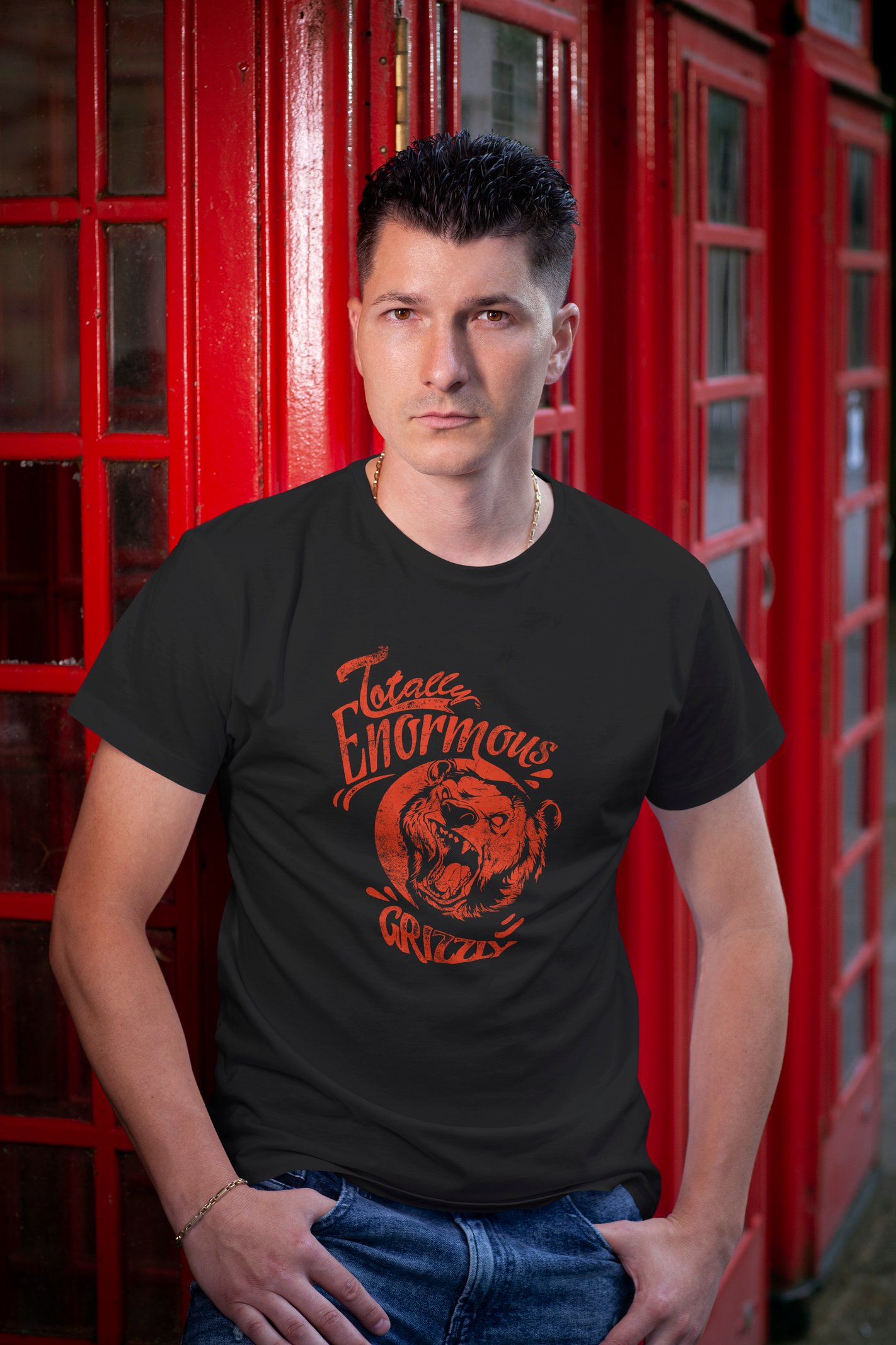 Grizzly Bear Dijital Baskı  Unisex Siyah T-Shirt