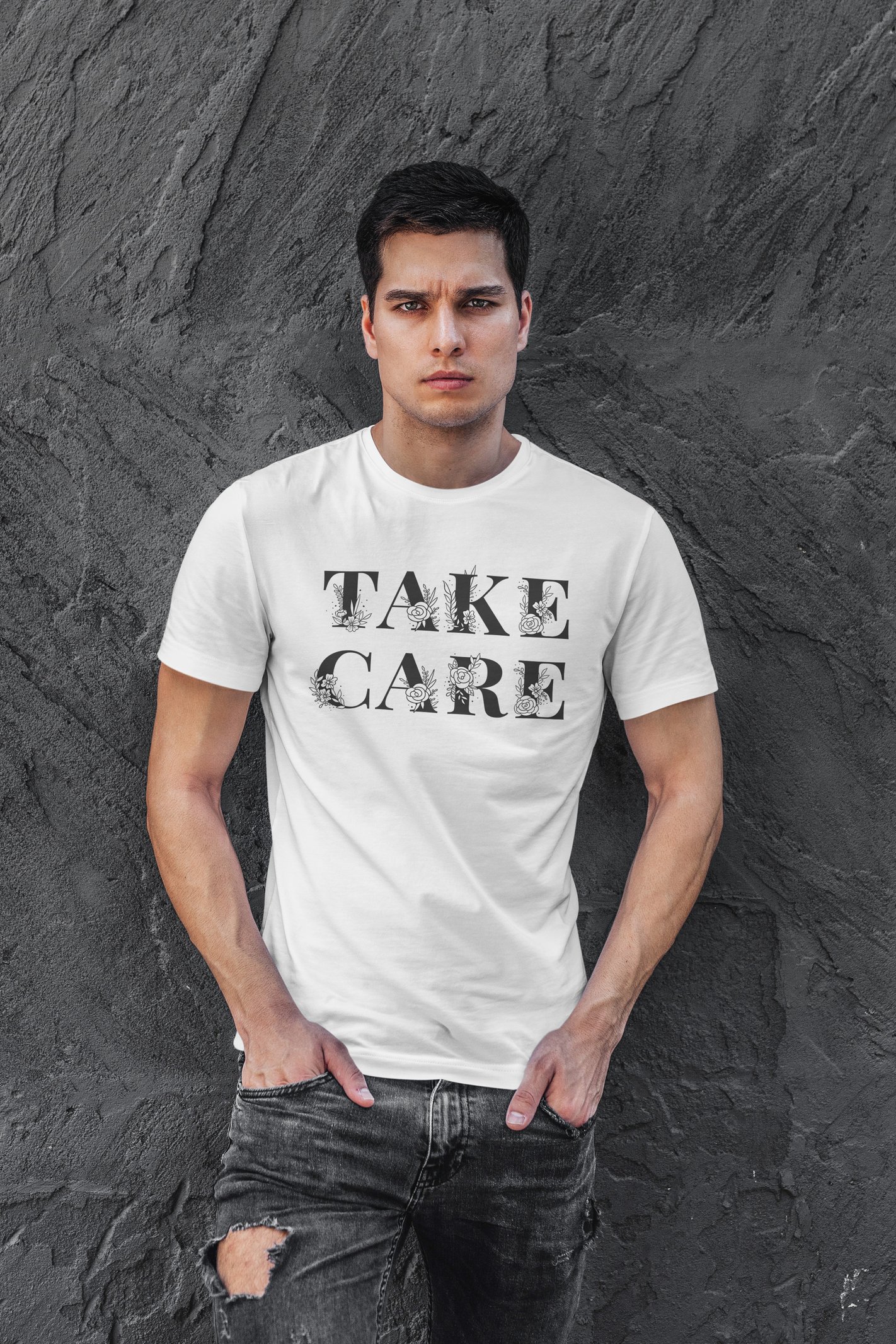 Take Care Dijital Baskı  Unisex Beyaz T-Shirt