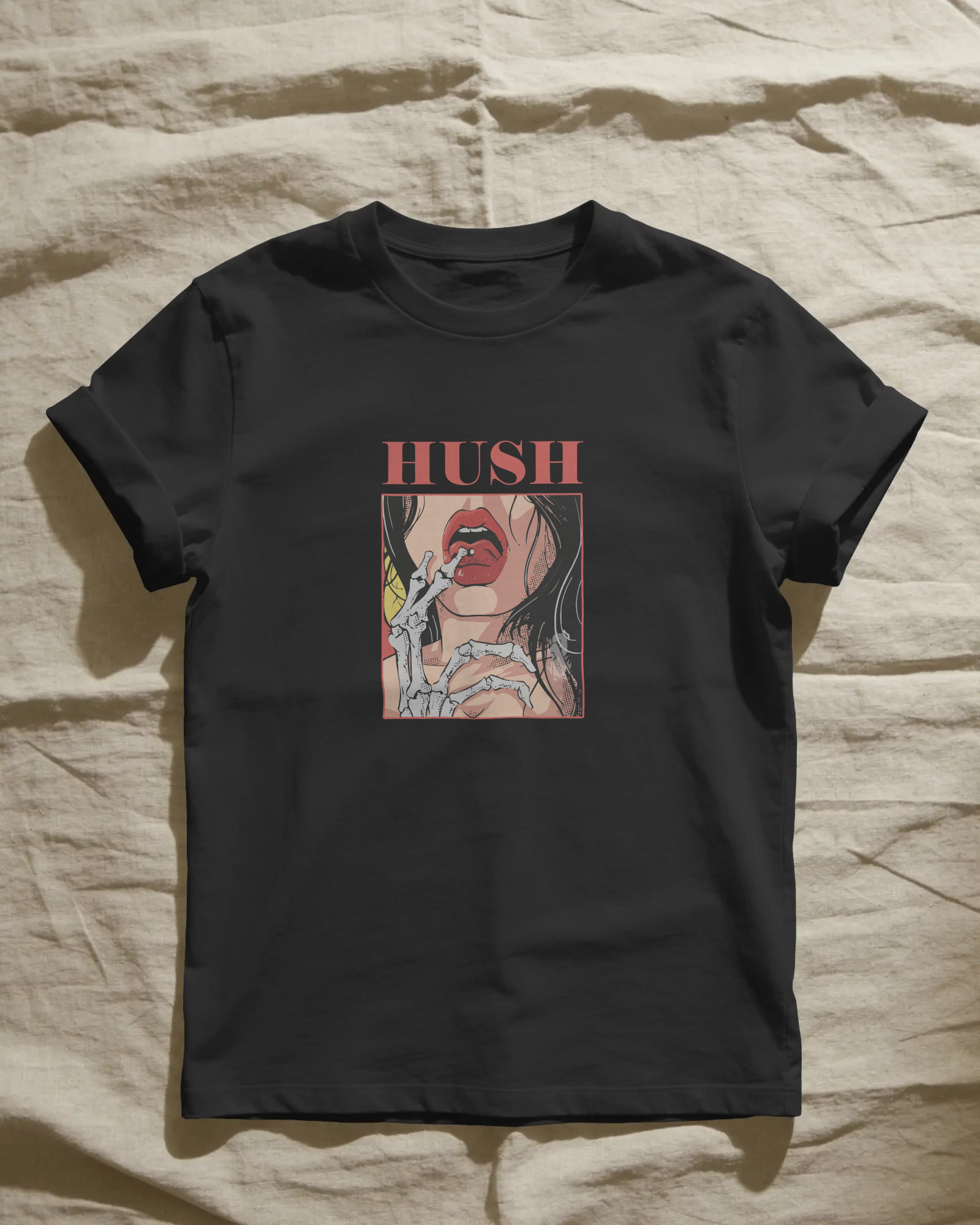 Hush Unisex Siyah Tişört