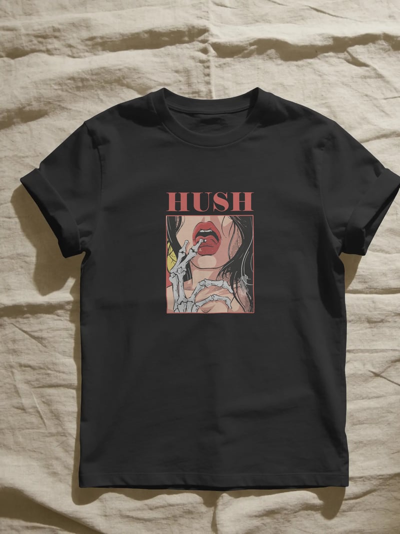 Hush Unisex Siyah Tişört