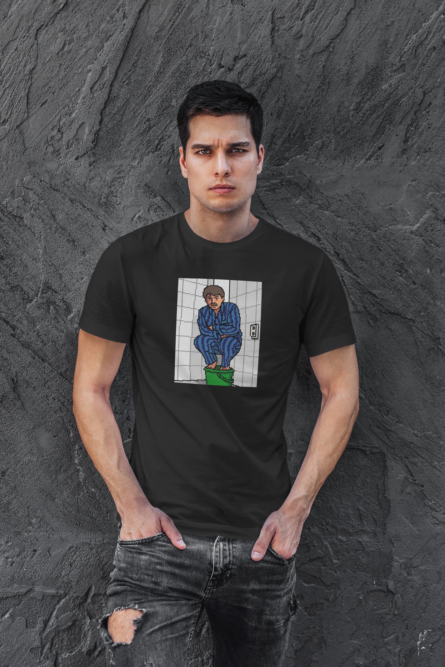 Sarı Bıyık Dijital Baskı Siyah Unisex Tişört