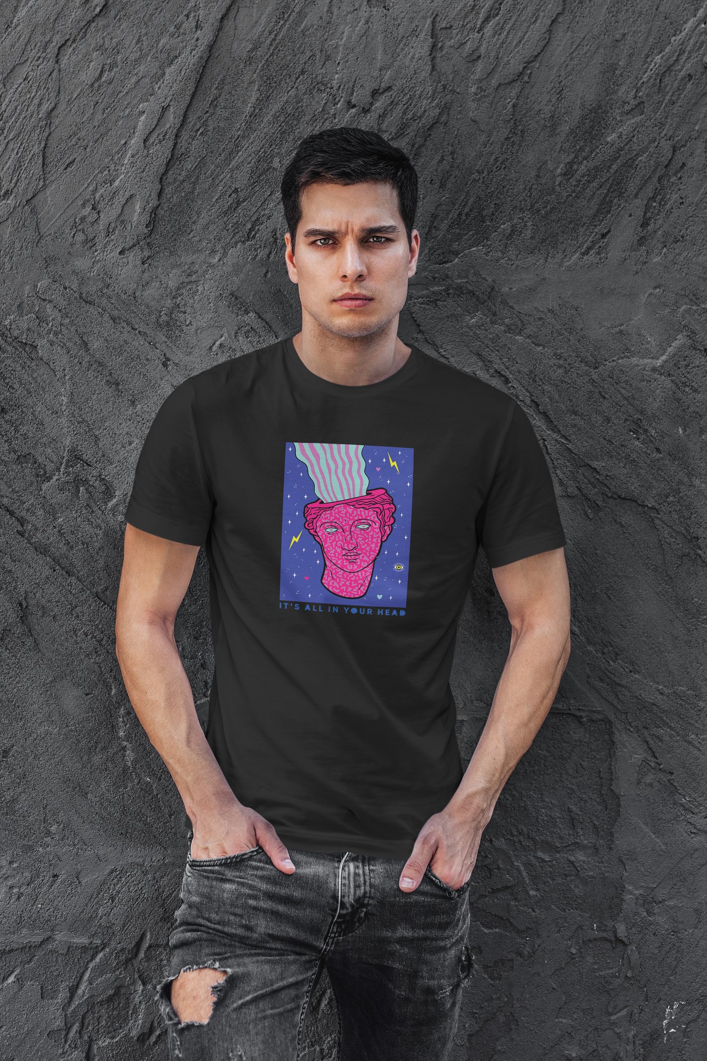 In Your Head Dijital Baskı Siyah Unisex Tişört