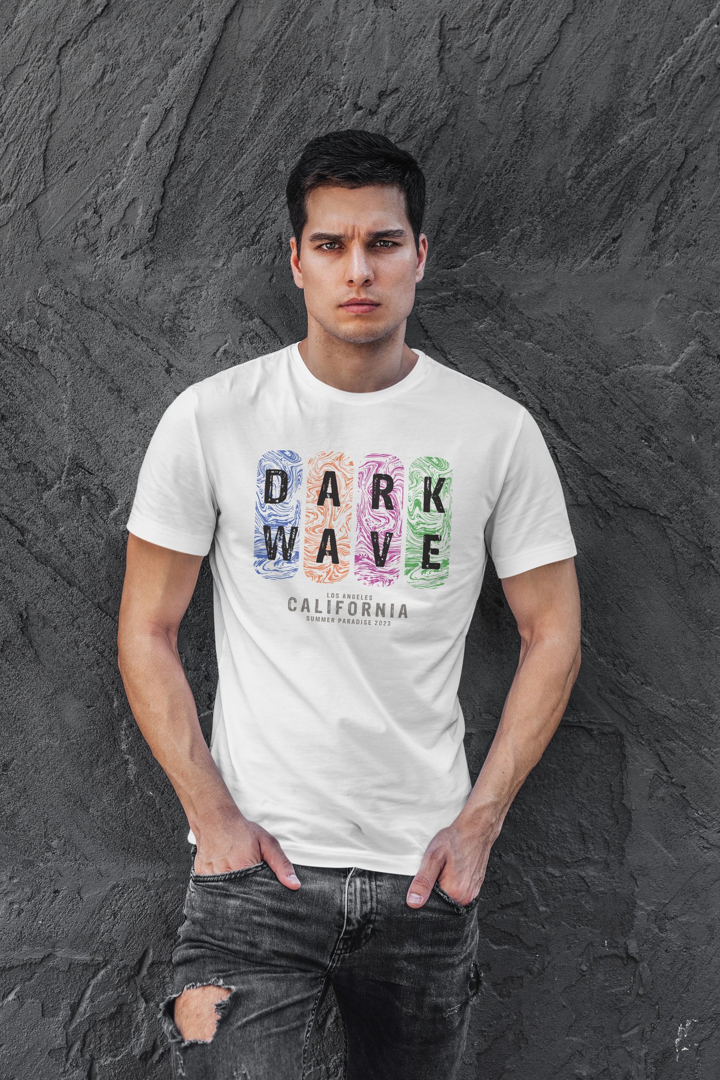 Dark Wave Dijital Baskı  Unisex Beyaz T-Shirt