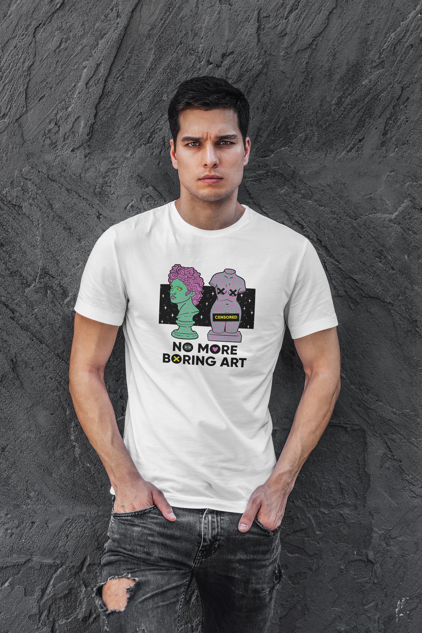 Boring Art Dijital Baskı Beyaz Unisex Tişört