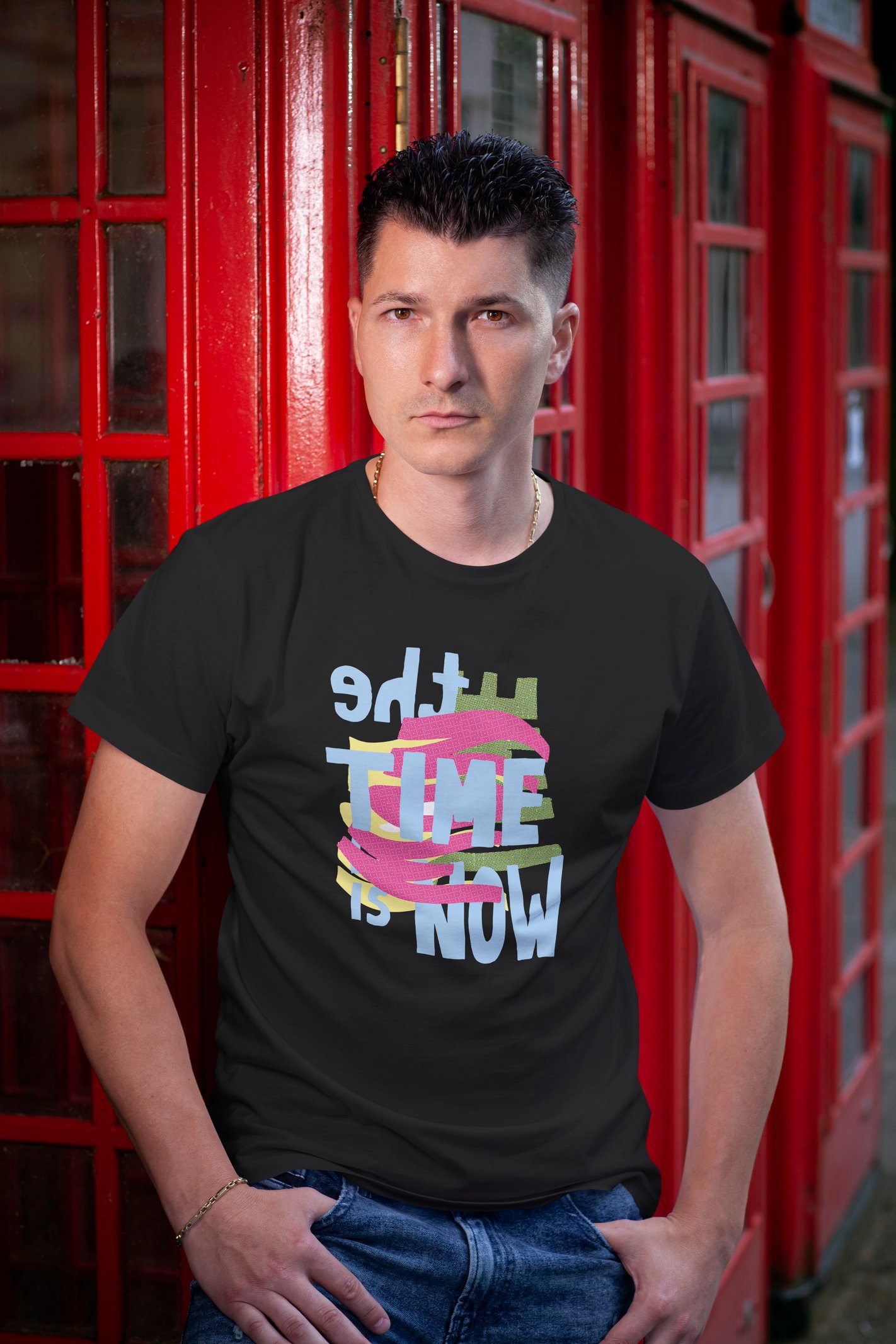 Time is Now Dijital Baskı  Unisex Siyah T-Shirt