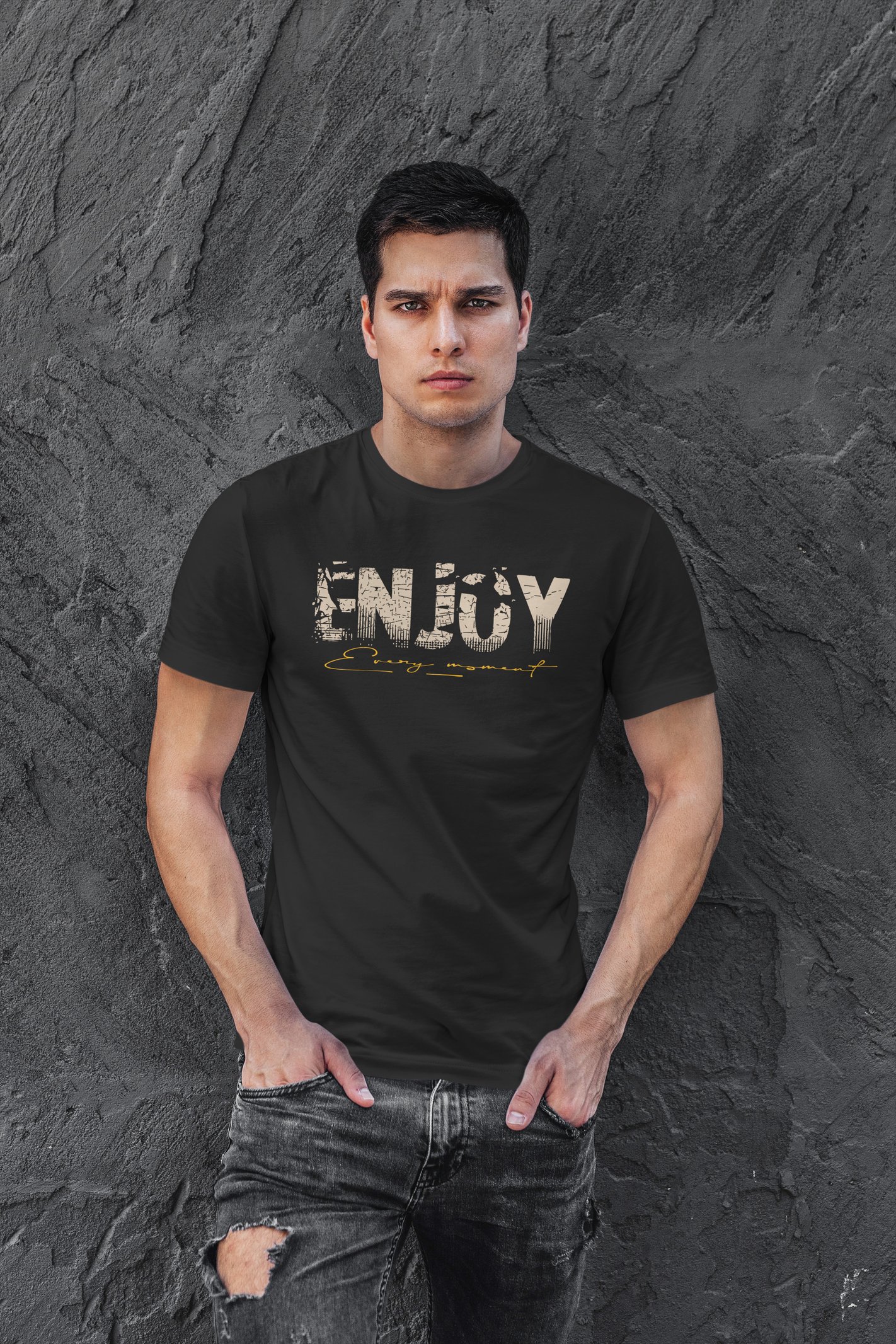 Enjoy Dijital Baskı Siyah Unisex Tişört