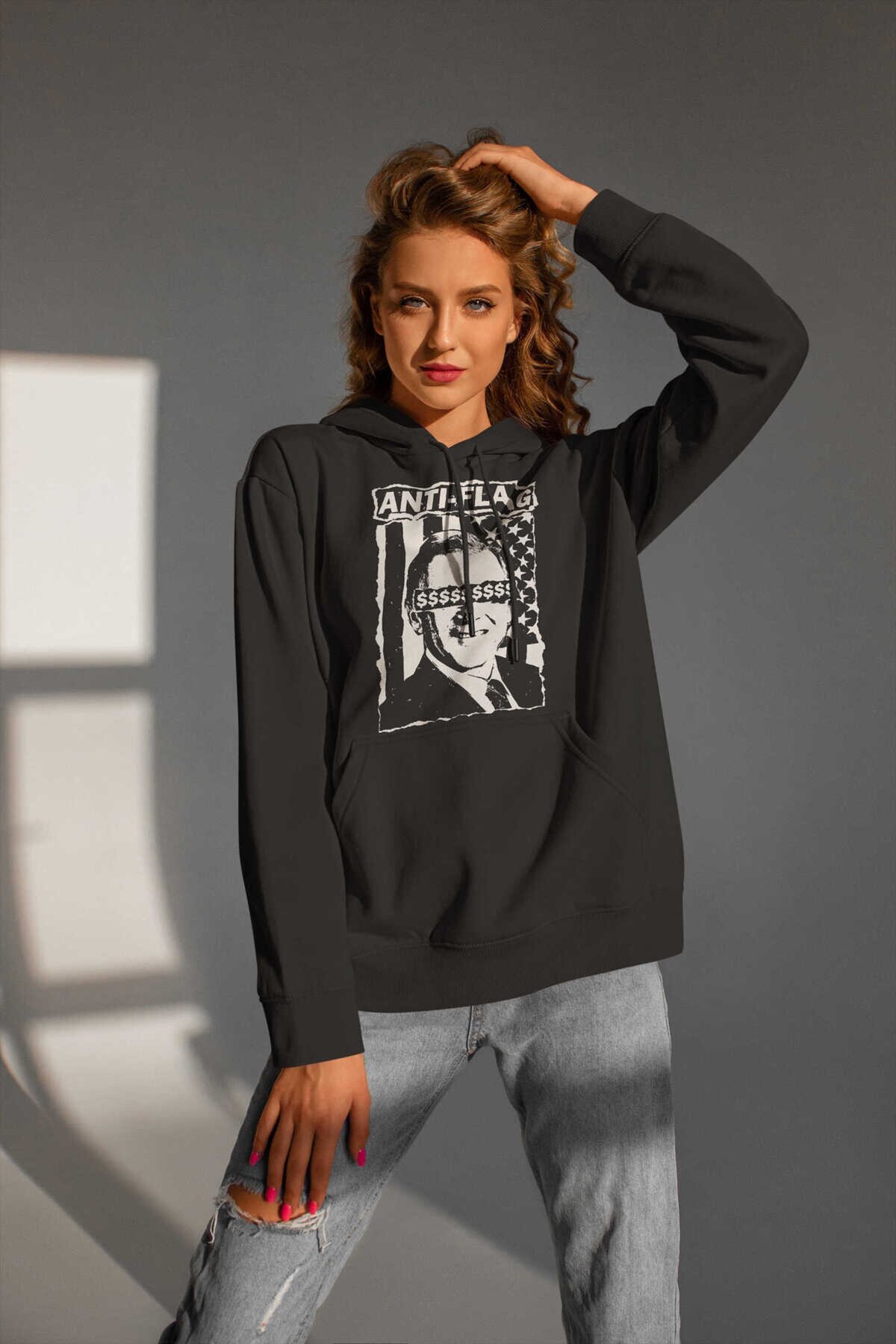 Anti Flag Dijital Baskı Kapüşonlu Unisex Sweatshirt