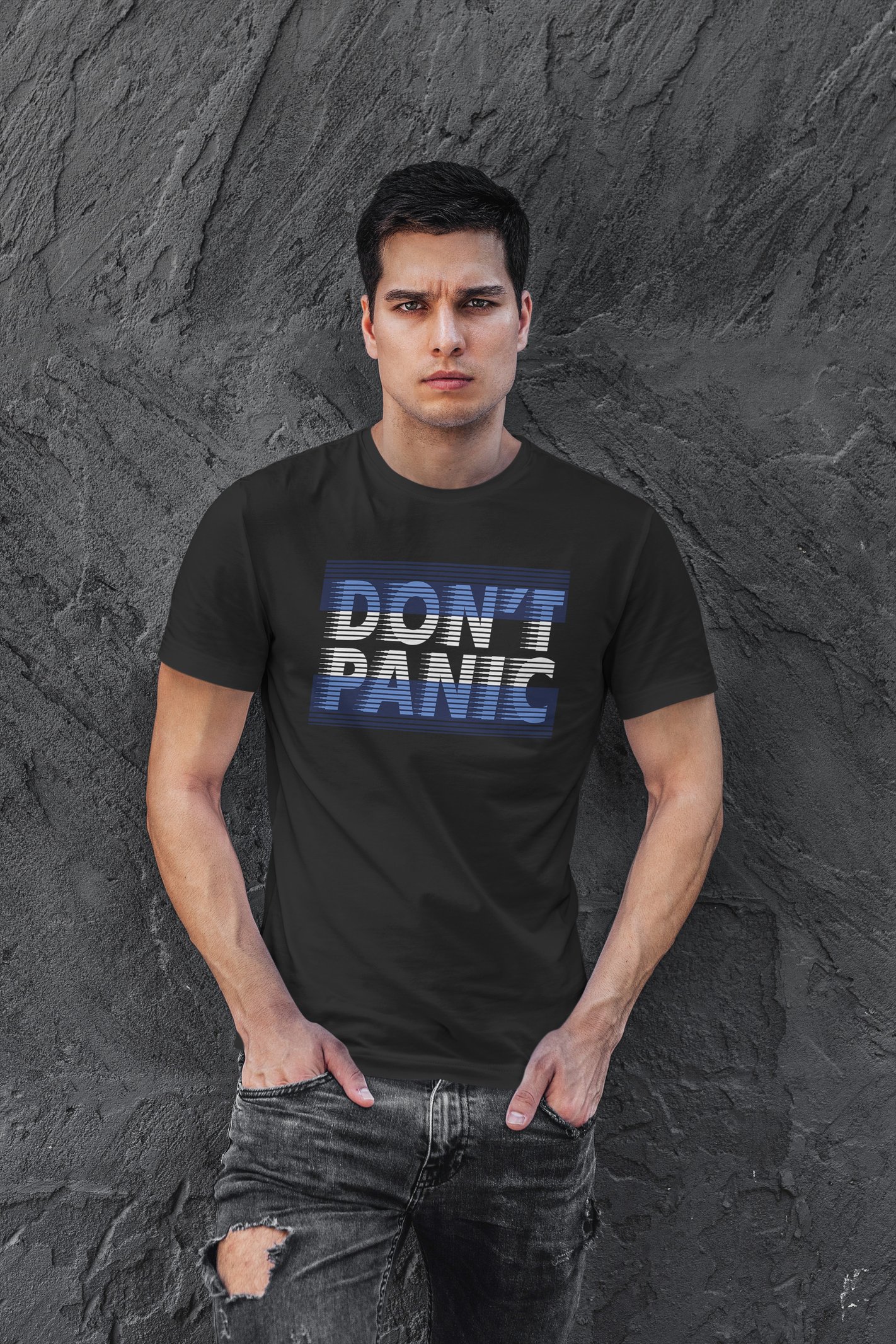 Don't Panic Dijital Baskı Siyah Unisex Tişört