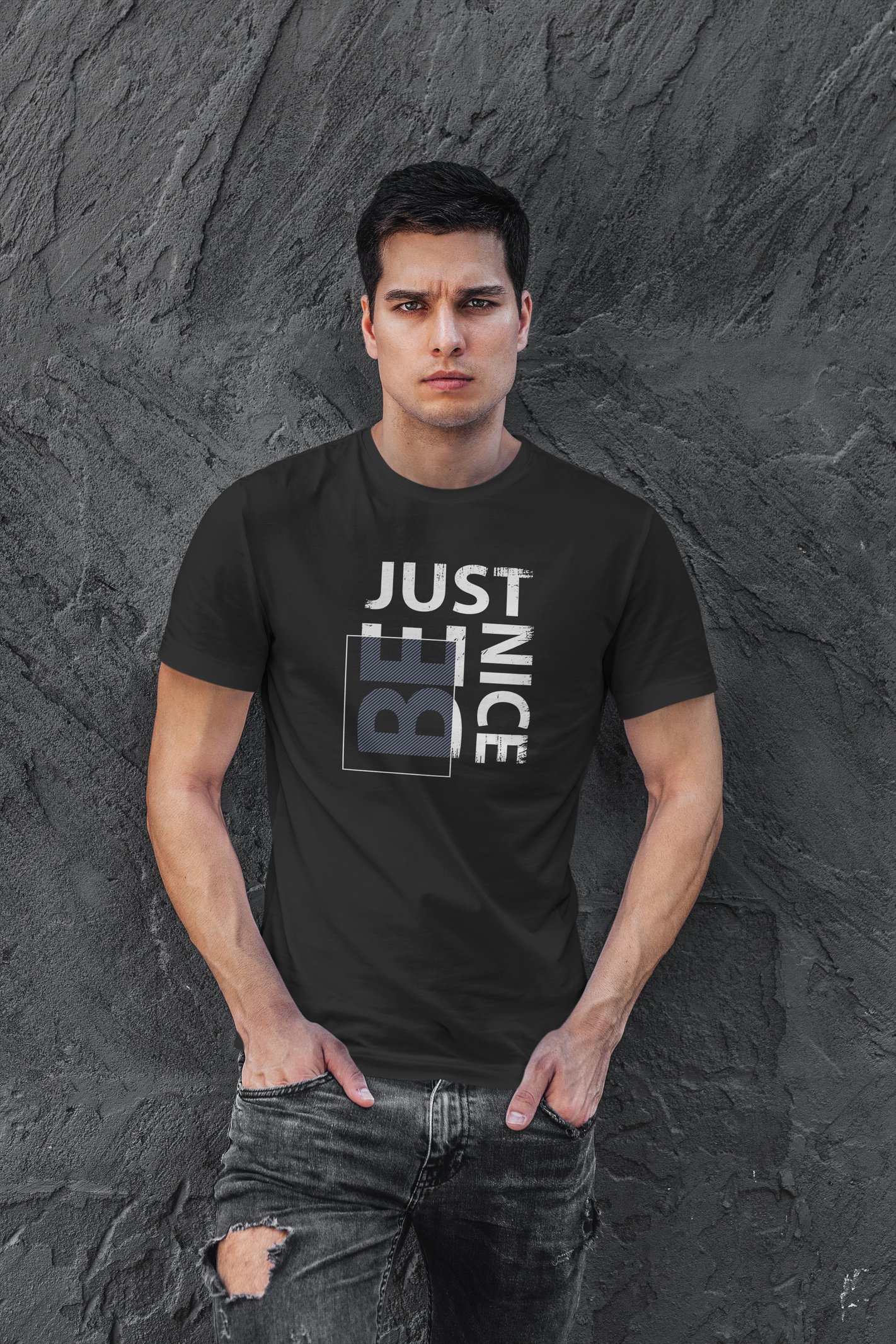 Be Nice Dijital Baskı Siyah Unisex Tişört