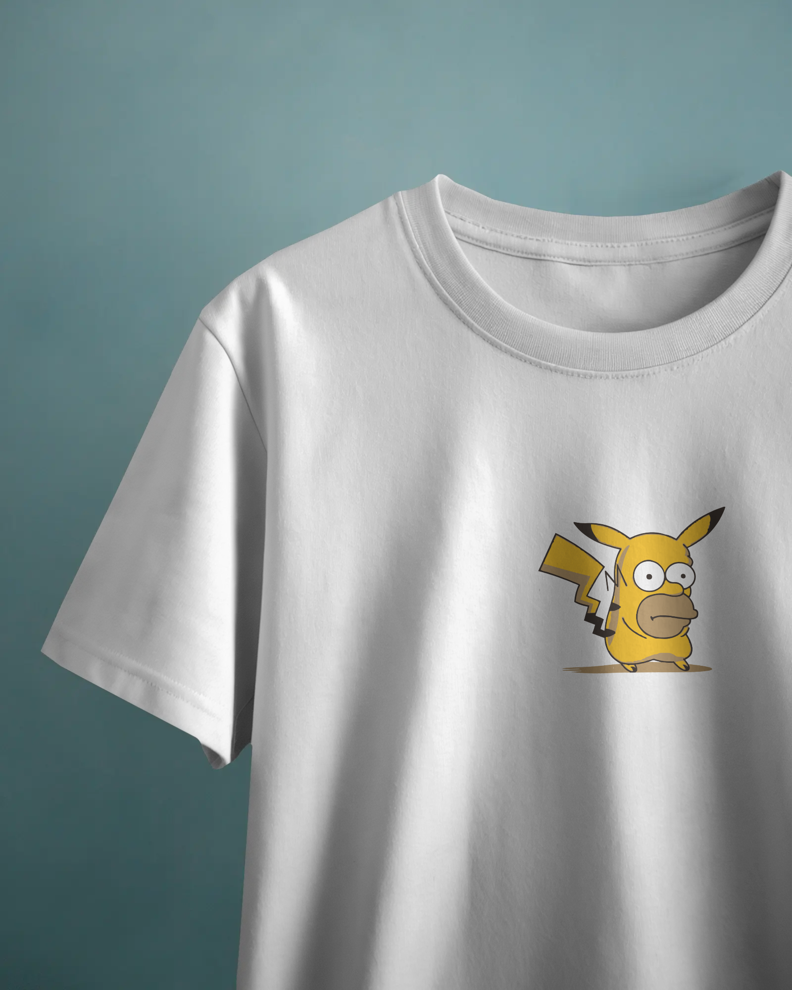 Homer Pikachu Simpson Unisex Beyaz Tişört