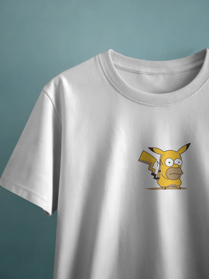 Homer Pikachu Simpson Unisex Beyaz Tişört