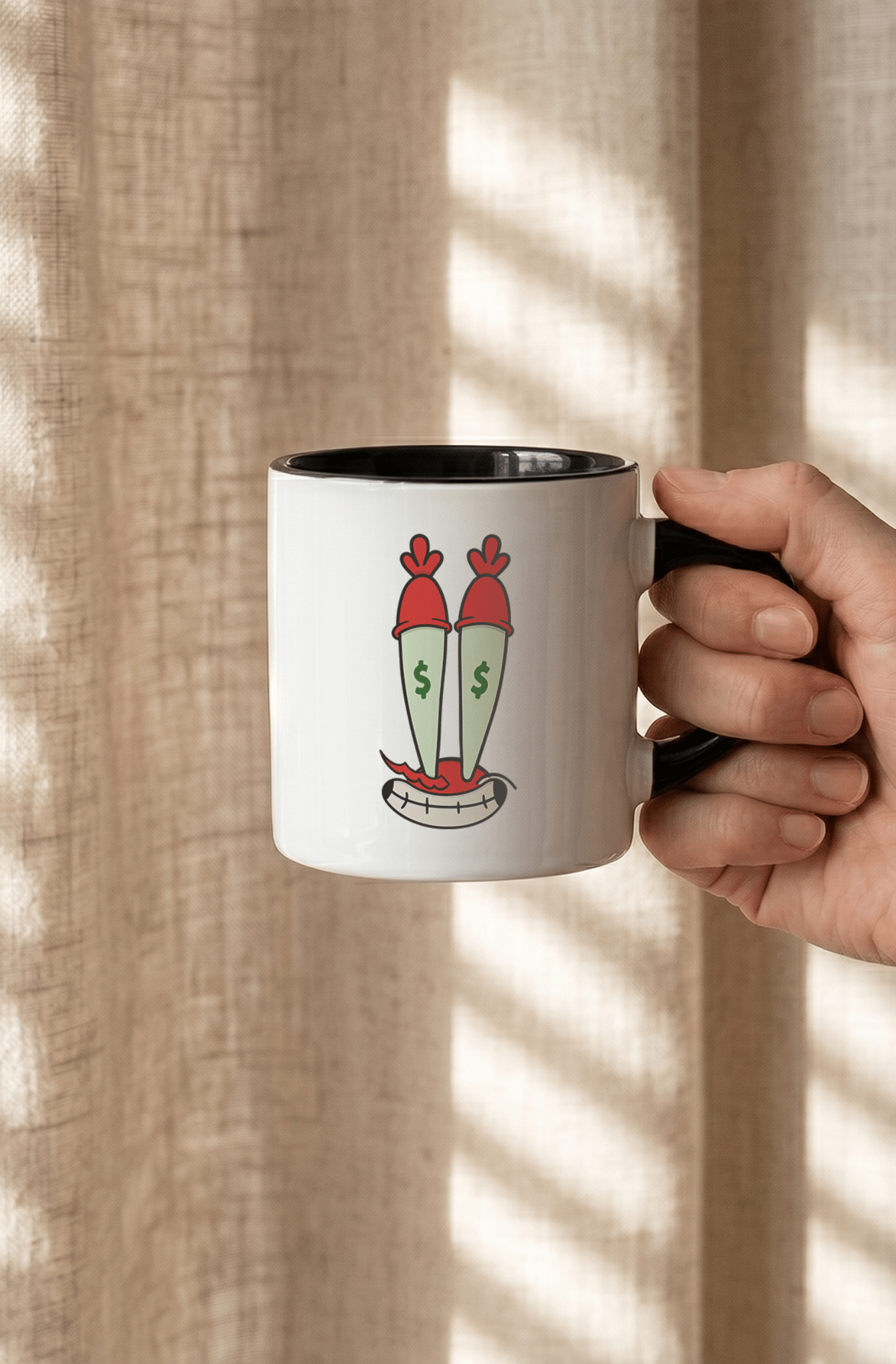 Mr. Krabs Spongebob Squarepants 180 ml Beyaz Siyah Kahve Kupası