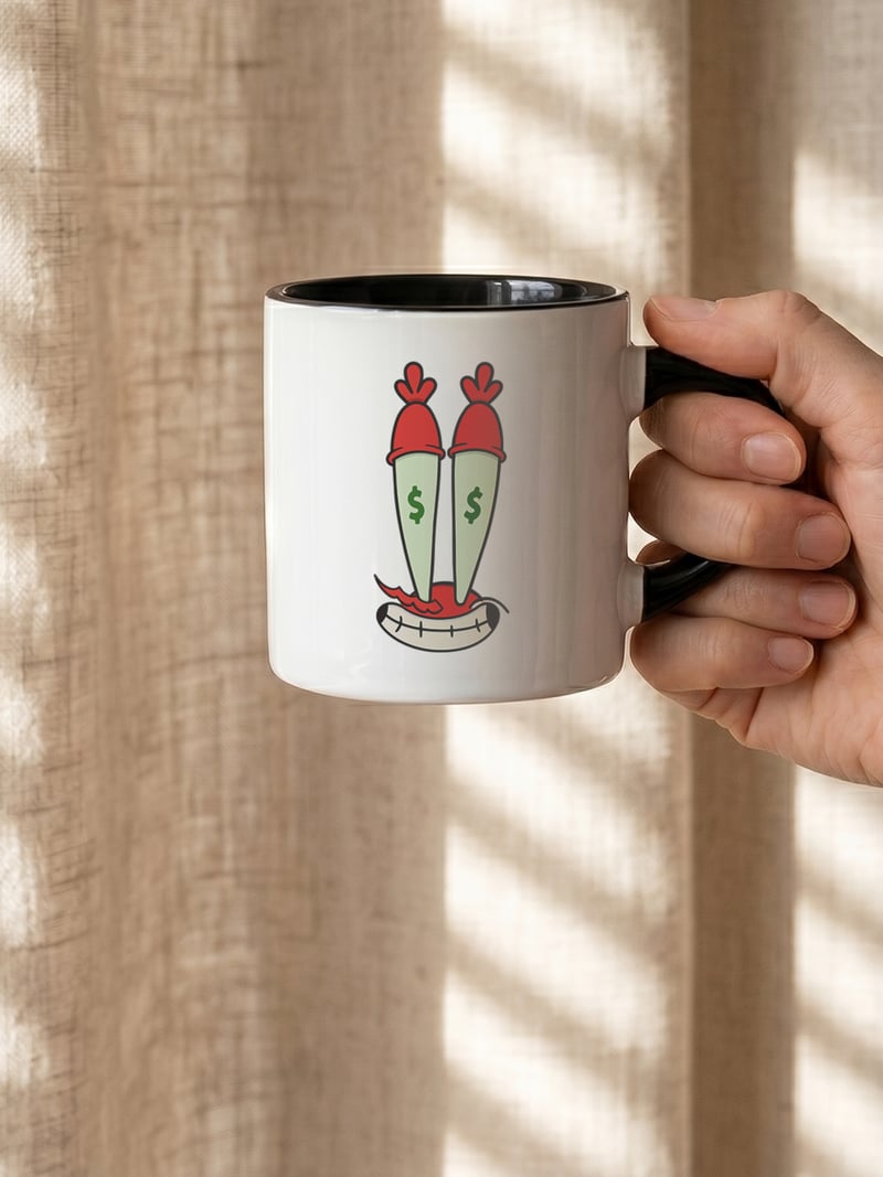 Mr. Krabs Spongebob Squarepants 180 ml Beyaz Siyah Kahve Kupası