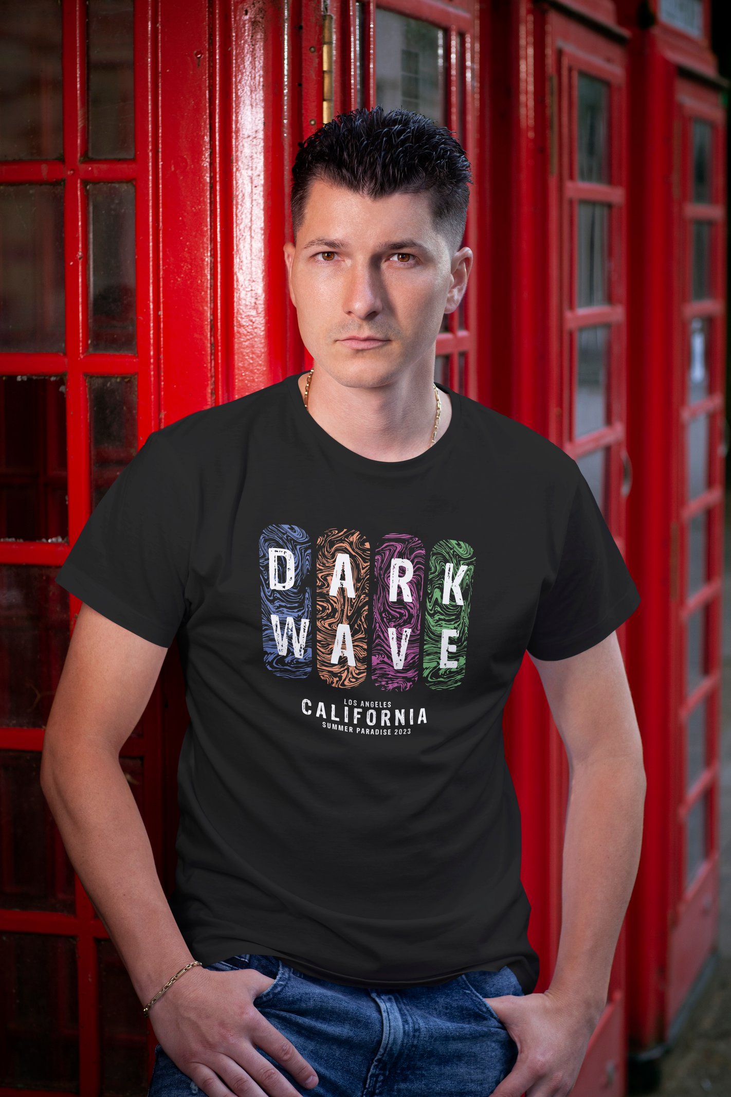 Dark Wave Dijital Baskı  Unisex Siyah T-Shirt