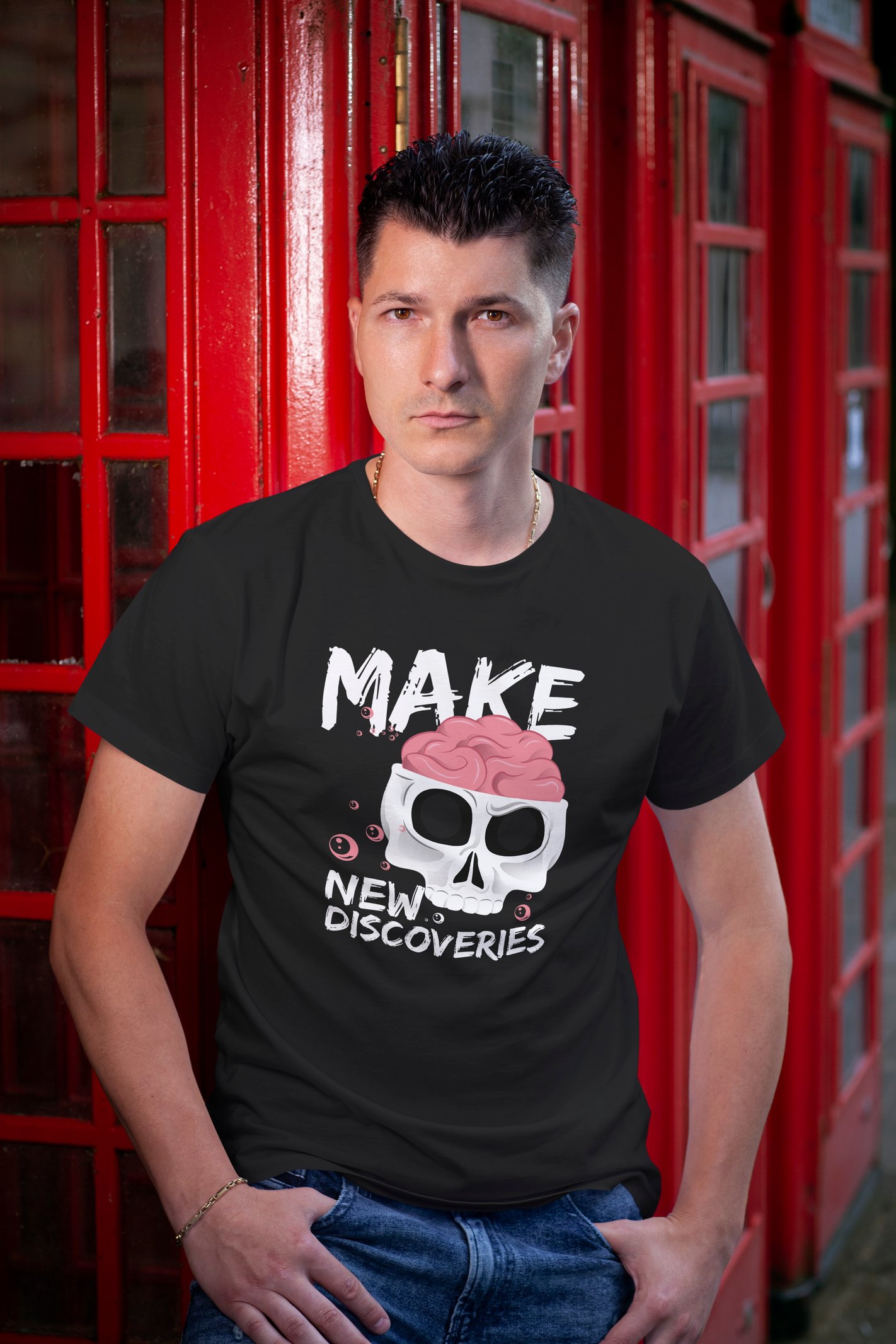 Make New Discoveries Dijital Baskı  Unisex Siyah T-Shirt
