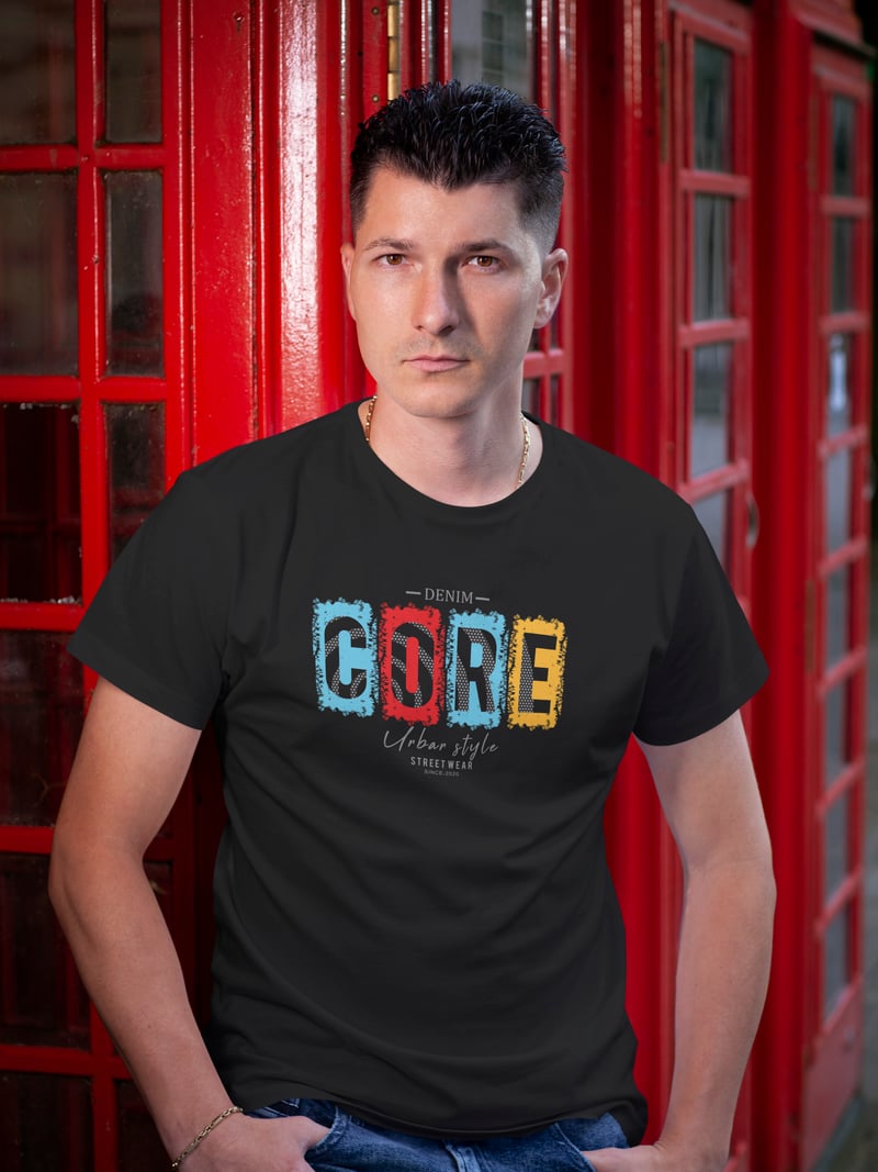 Core Dijital Baskı  Unisex Siyah T-Shirt