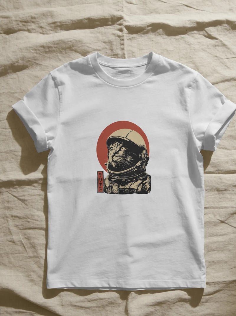 Astronaut Cat Beyaz Tişört