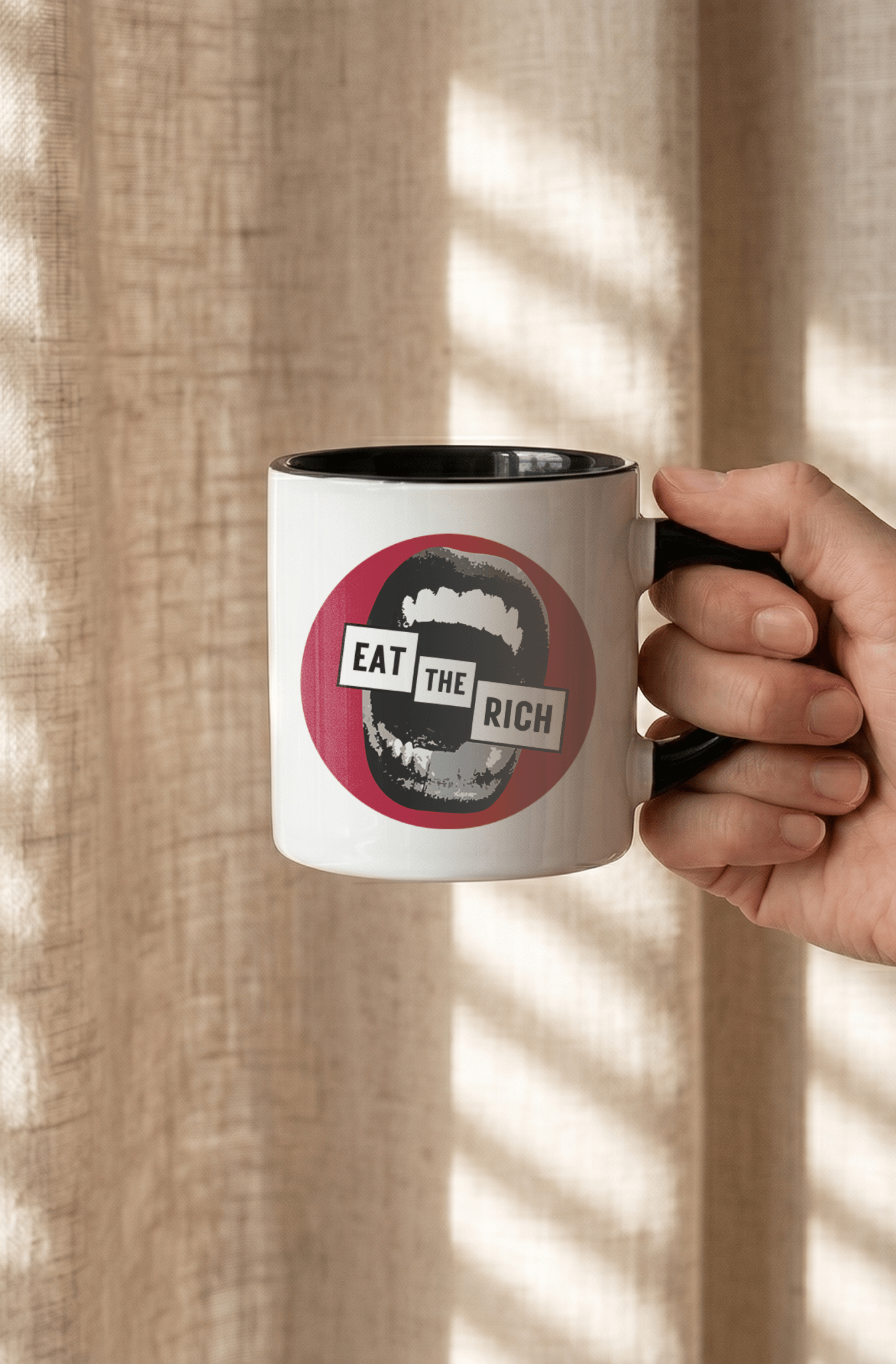 Eat the Rich 180 ml Beyaz Siyah Kahve Kupası