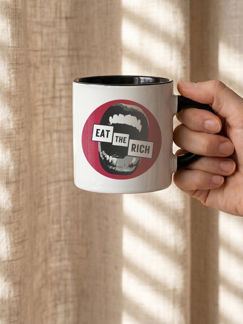 Eat the Rich 180 ml Beyaz Siyah Kahve Kupası