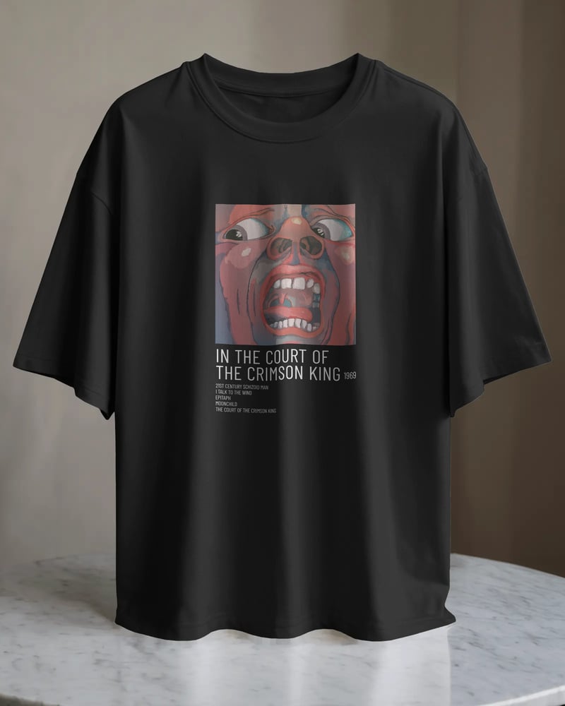 Siyah regular tişört üzerinde King Crimson Crimson King 1969 baskısı, vintage tarzı, fotoğraf 1/3