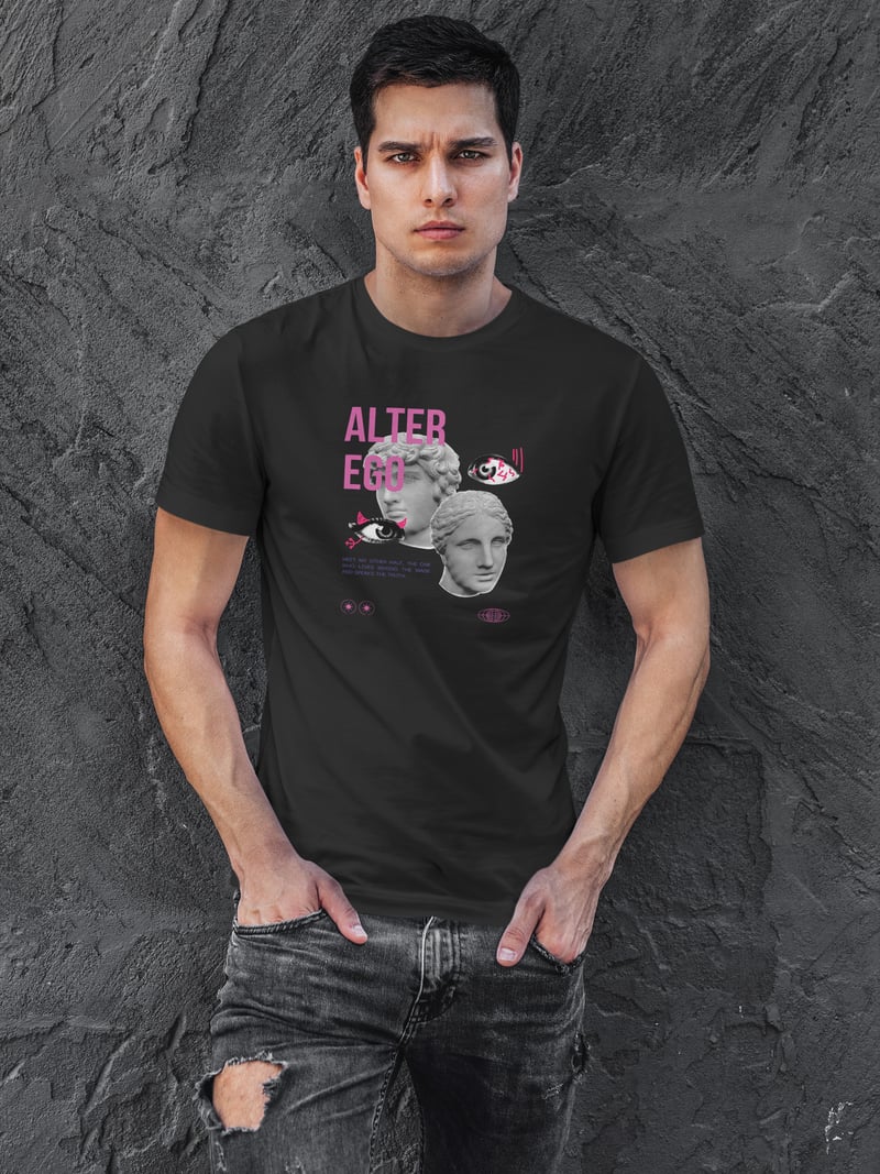 Alter Ego Dijital Baskı Siyah Unisex Tişört