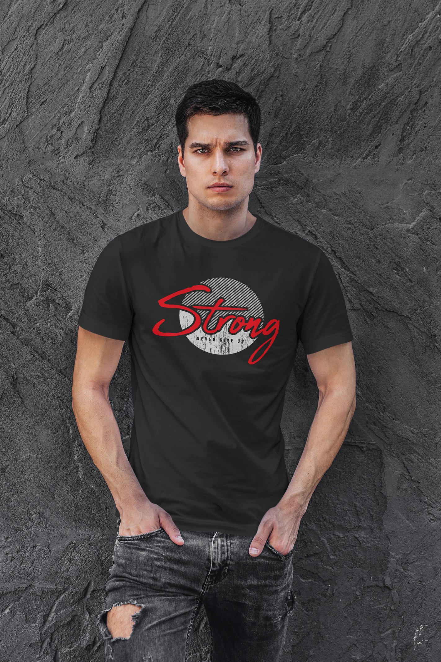 Strong Dijital Baskı Siyah Unisex Tişört