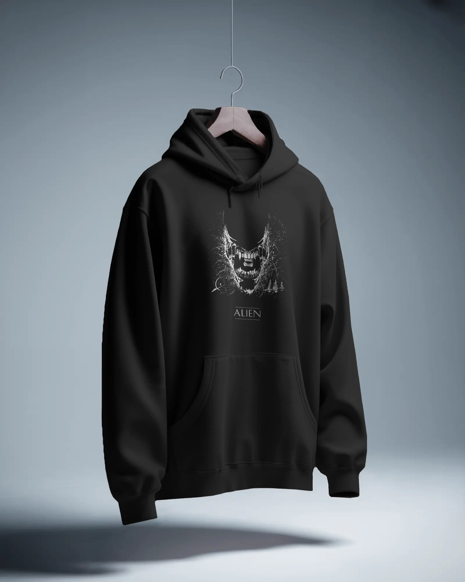Alien Siyah Kapüşonlu Sweatshirt