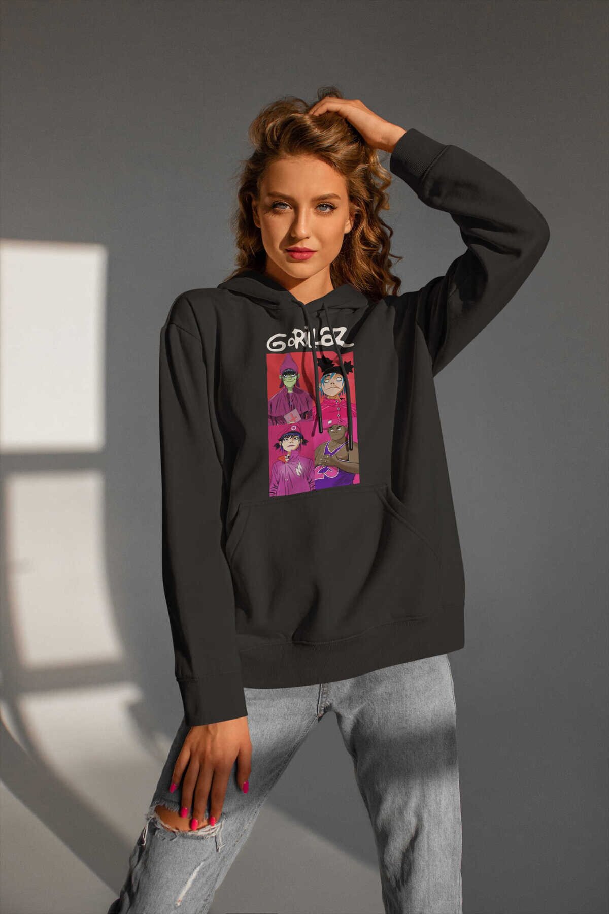 Gorillaz Dijital Baskı Kapüşonlu Unisex Sweatshirt