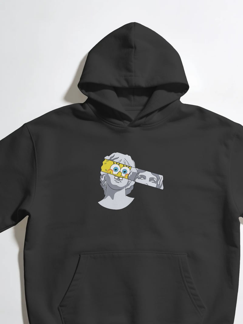 Spongebob Squarepants Unisex Siyah Kapüşonlu Sweatshirt