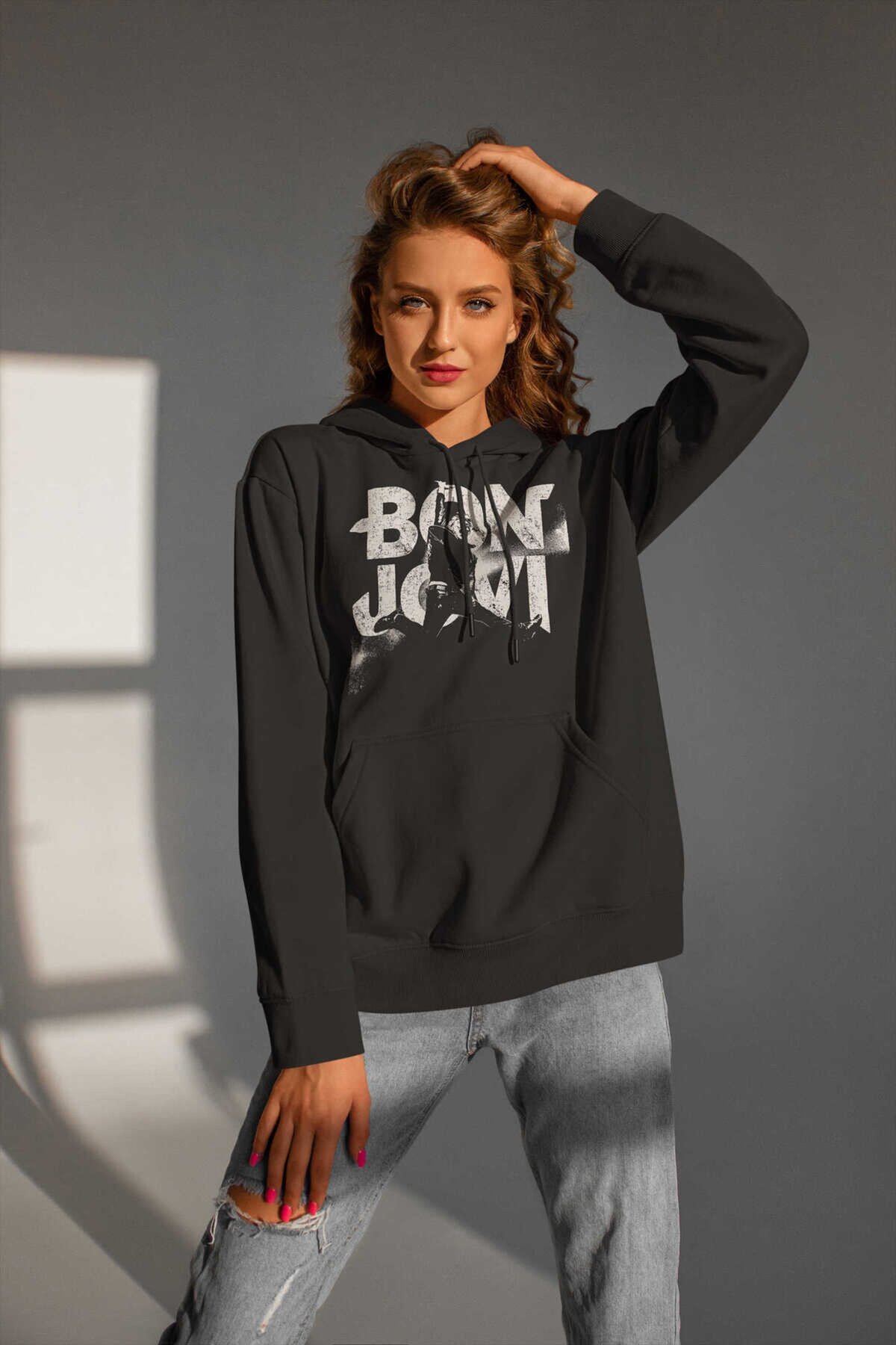 Bon Jovi Dijital Baskı Kapüşonlu Unisex Sweatshirt