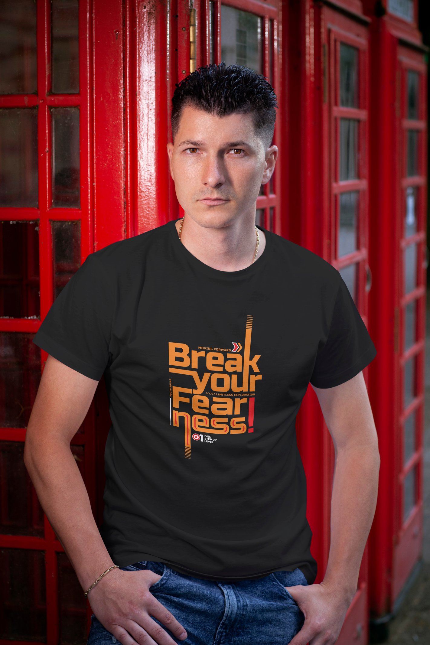 Break Your Fearness Dijital Baskı  Unisex Siyah T-Shirt