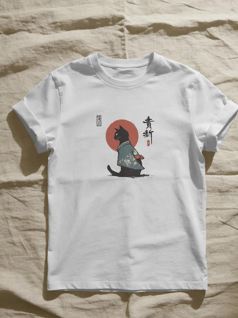 Japan Cat Beyaz Tişört