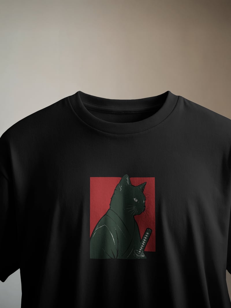 Samurai Cat Siyah Tişört