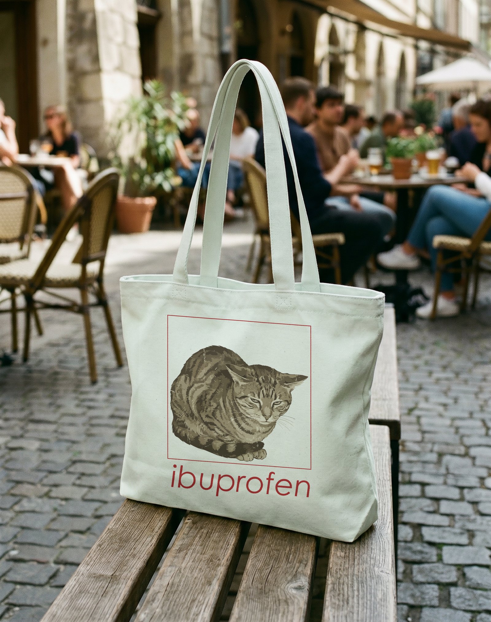 Ibuprofen Kedi Kanvas Astarlı Fermuarlı Omuz Çantası