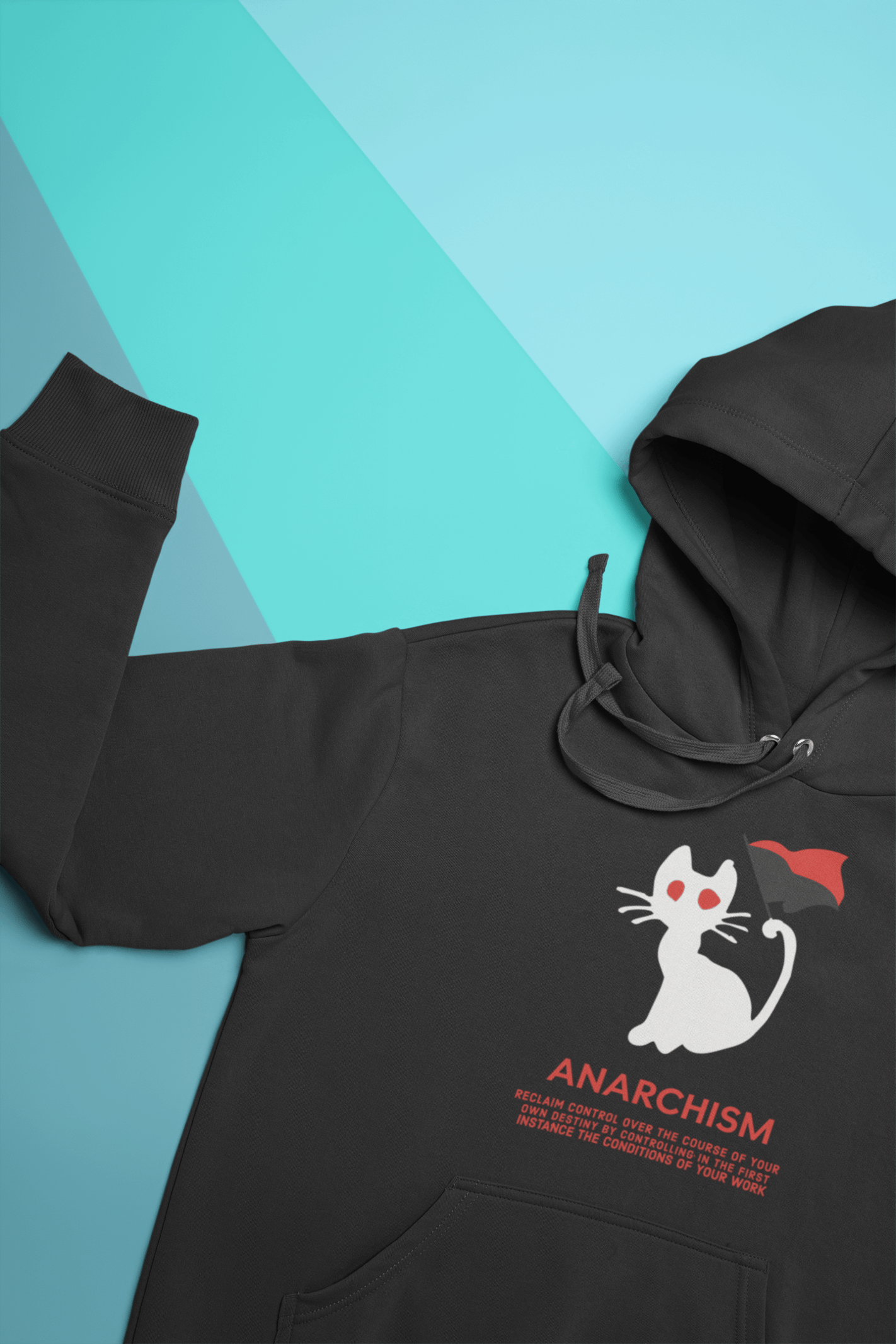 Anarchism Cat Unisex Siyah Kapüşonlu Sweatshirt