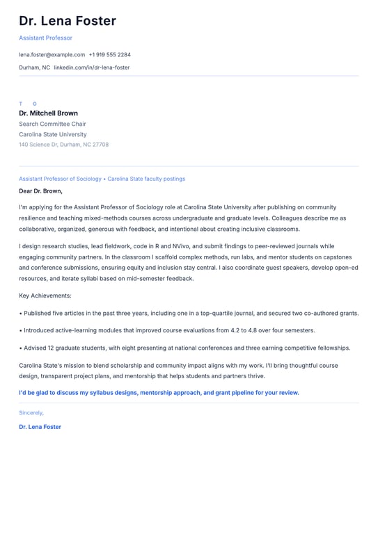 Academic Cover Letter Example