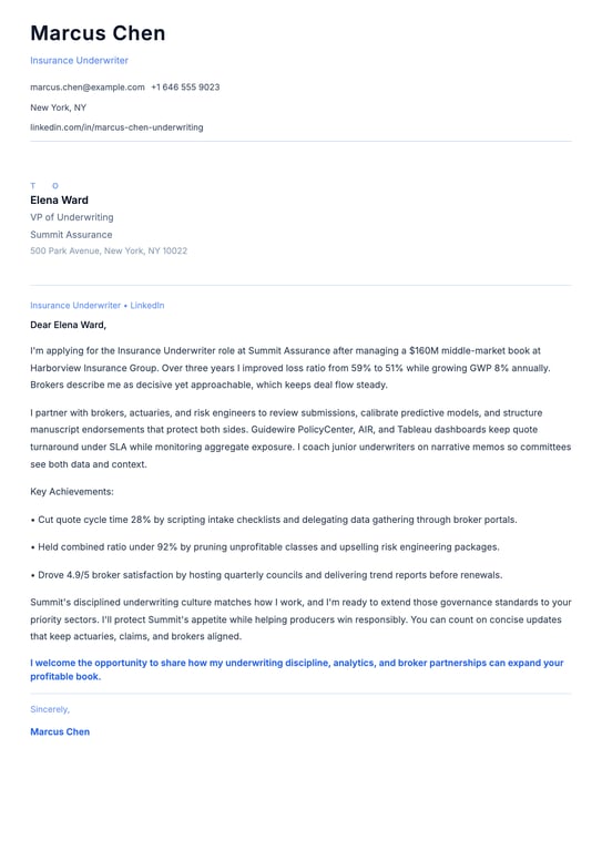 Insurance Underwriter Cover Letter Example