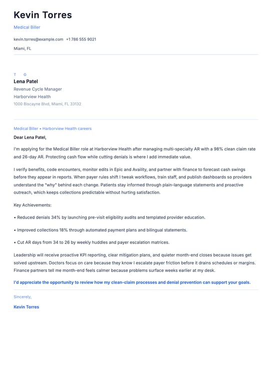 Medical Biller Cover Letter Example