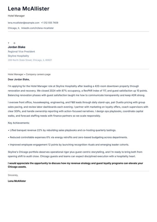 Hotel Manager Cover Letter Example