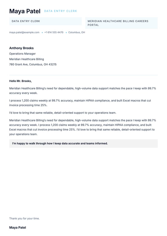 Professional Ledger Cover Letter preview