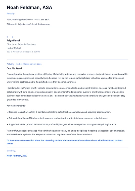Actuary cover letter example