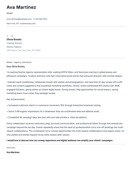 Model Cover Letter Example