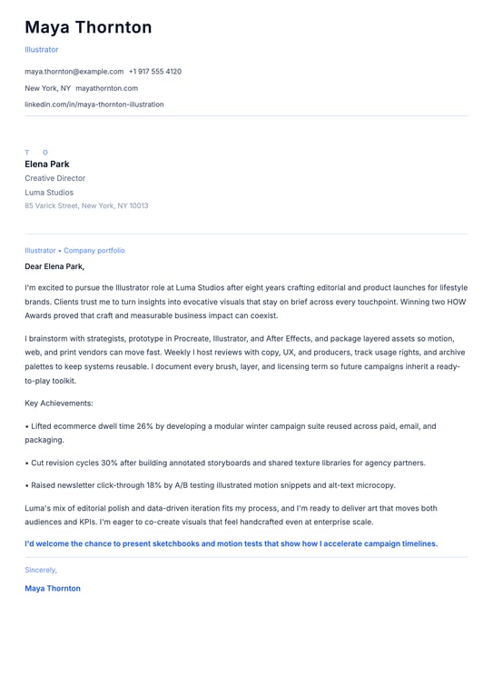 Illustrator Cover Letter Example