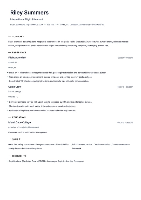 Flight Attendant Resume Example