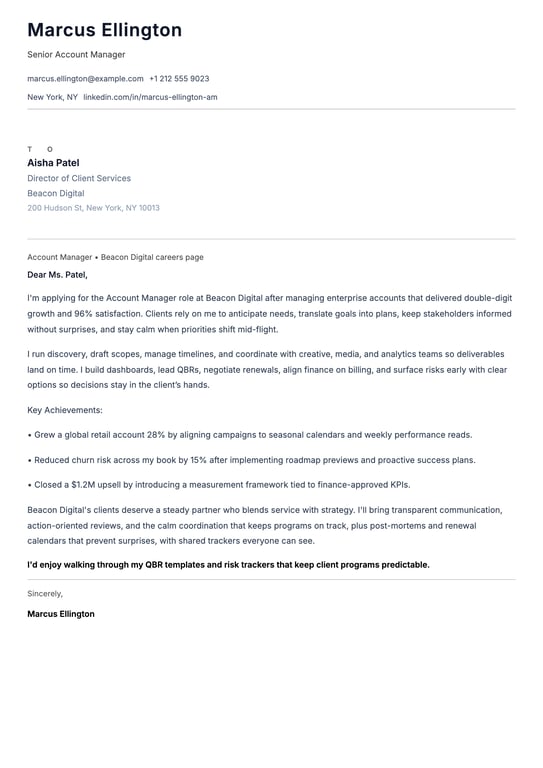 Account Manager cover letter example