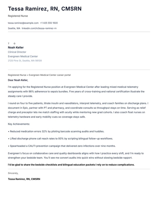 Registered Nurse Cover Letter Example