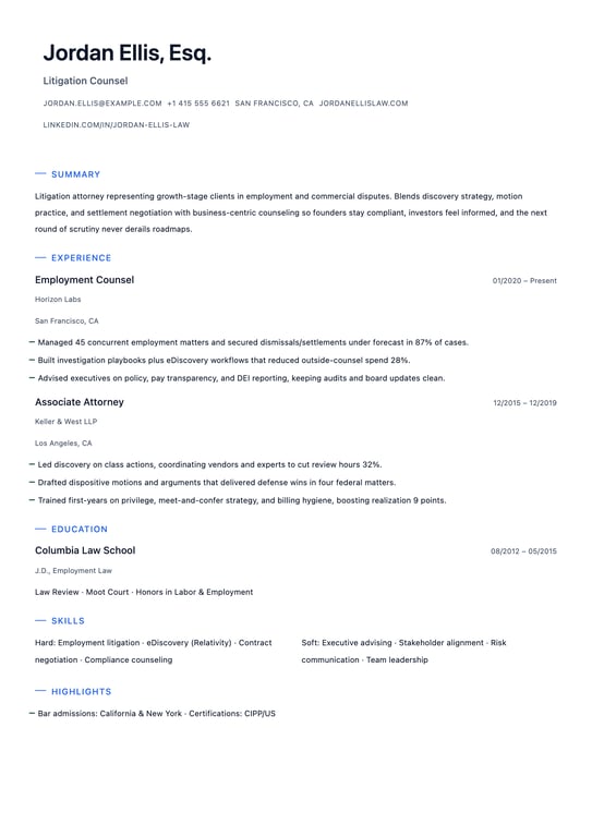 Lawyer Resume Example