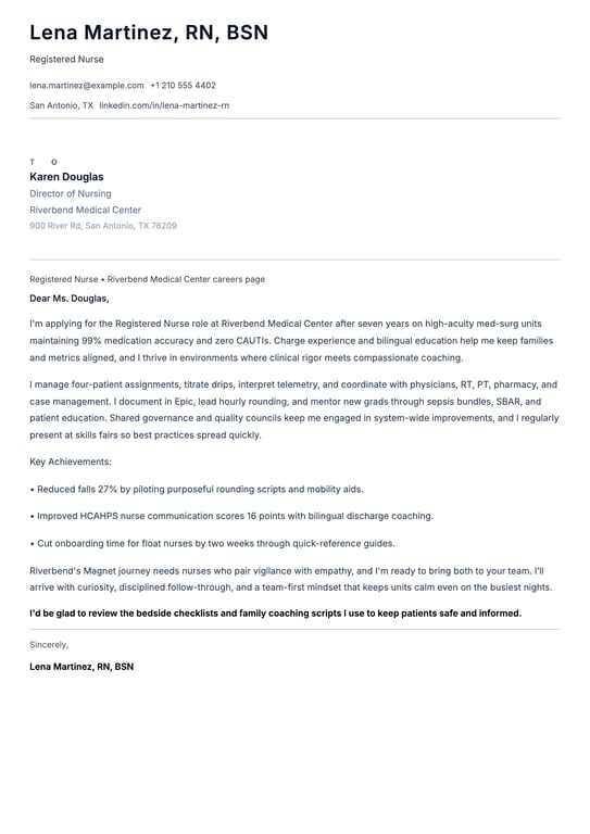 Registered Nurse Cover Letter Example