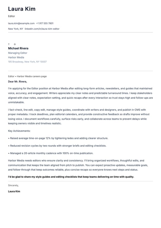 Editor Cover Letter Example